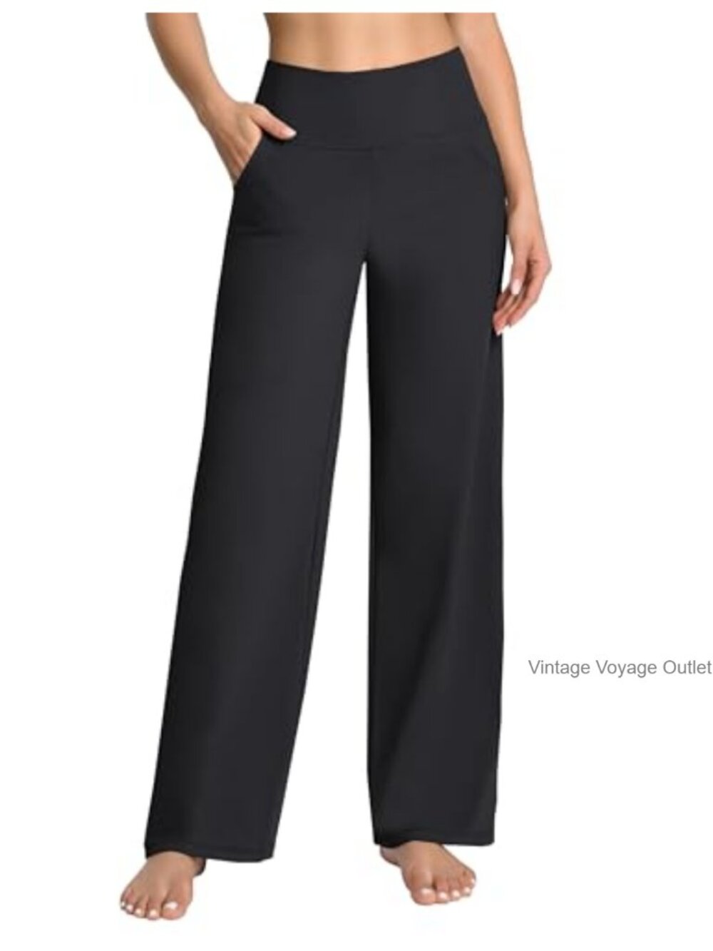 Women High Waist Wide Leg Yoga Pants Nylon Spandex Pockets